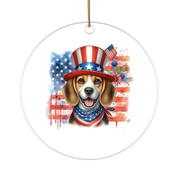Patriotic Beagle Celebrates 4th of July Acrylic Round Ornament Beagles Dog Lover Gifts Idea Home Tree Decor - 02009