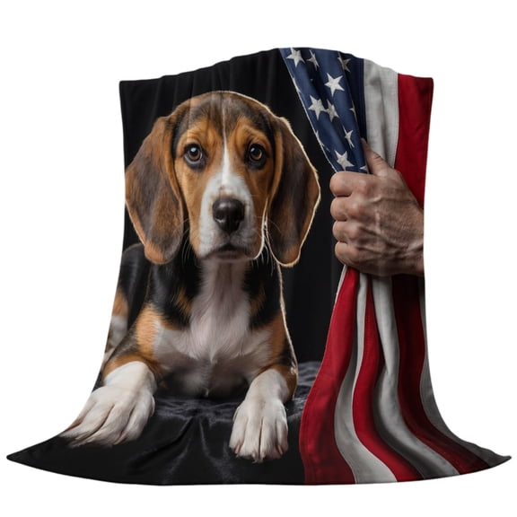 Patriotic Beagle Dog Flannel Blanket for Bed, Travel and Camping, American Flag Independence Day Super Soft Cozy Blanket for All Seasons 30x40in