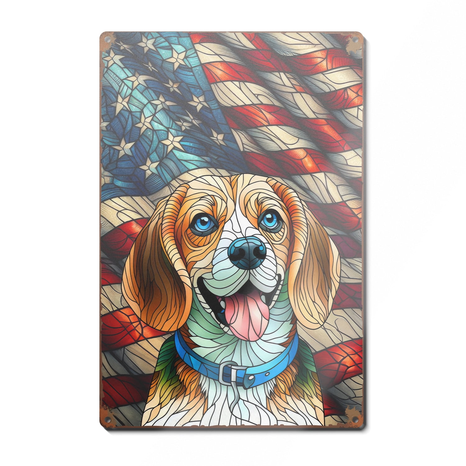 Patriotic Beagle Stained Glass Portrait American Flag Vertical Metal ...