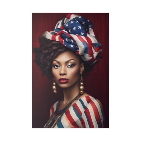 "Patriotic Beauty: A Young Woman Embracing Her Heritage" - Matte Canvas, Stretched