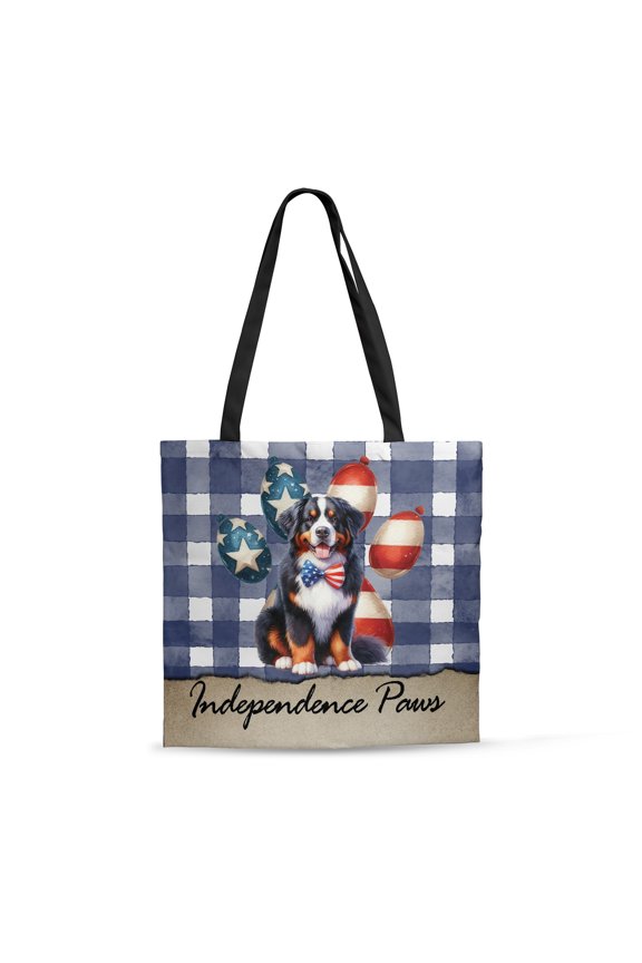 Patriotic Bernese Mountain Dog 4th of July Independence Paws All Over Print 3D Canvas Tote Bag Berner Lover Gifts Reusable Handbag - 02010