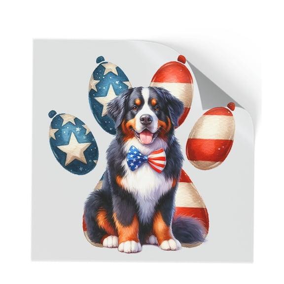 Patriotic Bernese Mountain Dog 4th of July Independence Paws Cutout Transfer Sticker Berner Lover Gifts Transparent Decal Art Decor - 02010