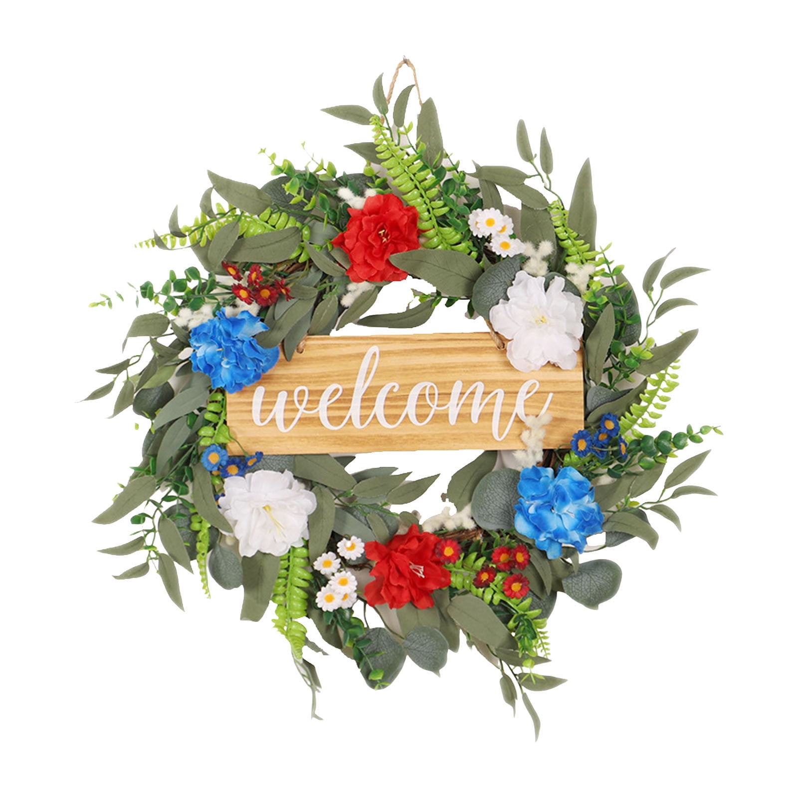 Patriotic Berries Grapevine Wreath with Flag Sign Bow 4th of July Red ...