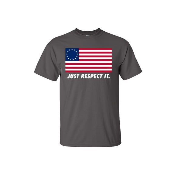 Patriotic Betsy Ross American Flag Just Respect It Adult Short Sleeve T-Shirt-Charcoal-Small