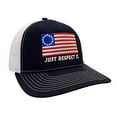 thumbnail image 1 of Patriotic Betsy Ross Flag Just Respect It Embroidered Trucker Mesh Snapback Hat-Navy/White Mesh, 1 of 4