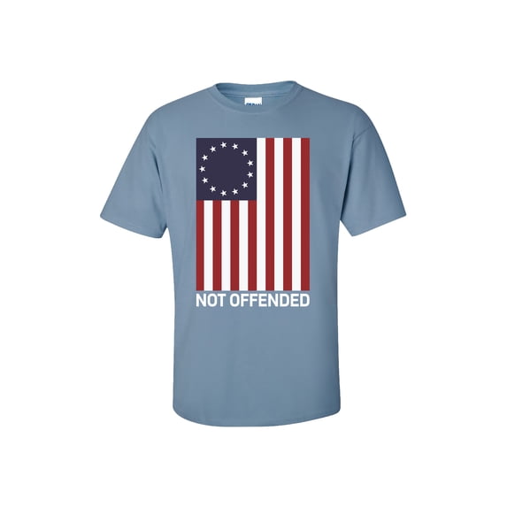 Patriotic Betsy Ross Flag Not Offended Adult Short Sleeve T-Shirt-Stone Blue-Large