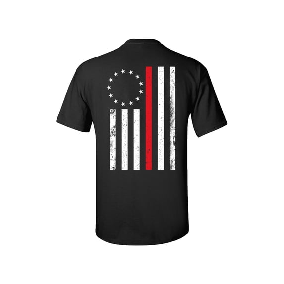 Patriotic Betsy Ross Red Line Flag Adult Short Sleeve T-Shirt-Black-4XL