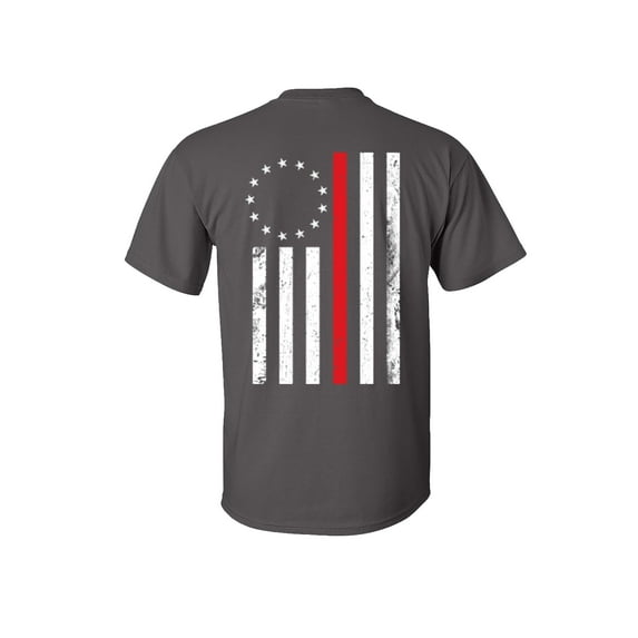 Patriotic Betsy Ross Red Line Flag Adult Short Sleeve T-Shirt-Charcoal-Large