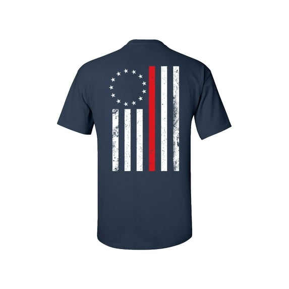 Patriotic Betsy Ross Red Line Flag Adult Short Sleeve T-Shirt-Navy-XL