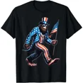 thumbnail image 1 of Patriotic Bigfoot Holiday Pride Retro Forest Creature Festive Style Unisex T-Shirt, up to size 5XL, 1 of 2