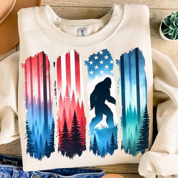 Patriotic Bigfoot Shirt, Big Foot Shirt, Sasquatch Shirt, American Flag Shirt, Watercolor Bigfoot Shirt, Brushstroke Usa Shirt Unisex S-5XL Hot Trending Shirt, Vintage Birthday Gift