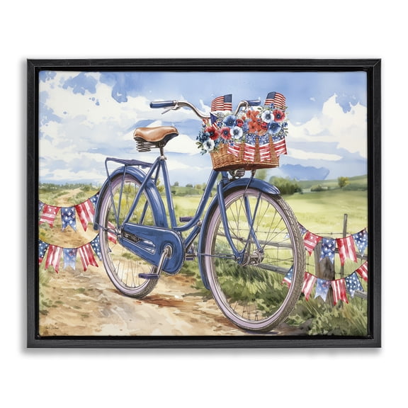 Stupell Industries Patriotic Bike & Banners Black Framed Floater Canvas Wall Art, design by Nicole DeCamp