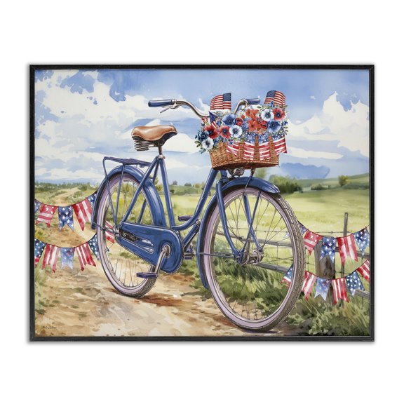Stupell Industries Patriotic Bike & Banners Black Framed Giclee Art, design by Nicole DeCamp