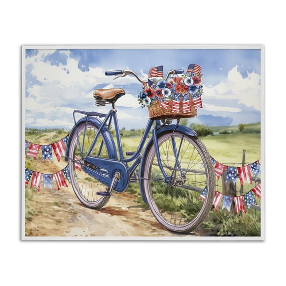Stupell Industries Patriotic Bike & Banners White Framed Giclee Art, design by Nicole DeCamp