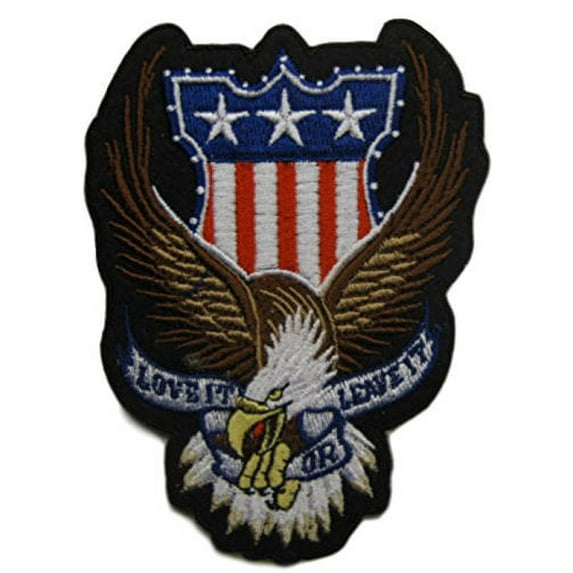 Patriotic Biker American Flag Eagle Love It Or Leave It Iron On Embroidered Applique Patch (4 1/4" by 3 1/4" Inches)