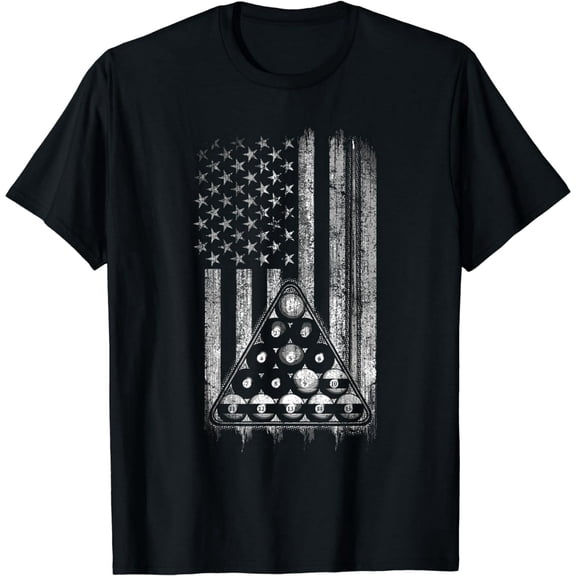 Patriotic Billiards Pool Ball Flag Men Short Sleeve Graphic Tee Shirt