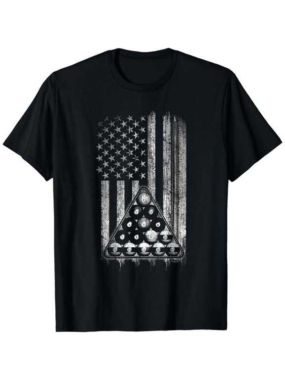 Patriotic Billiards Pool Ball Flag Men Short Sleeve Graphic Tee Shirt