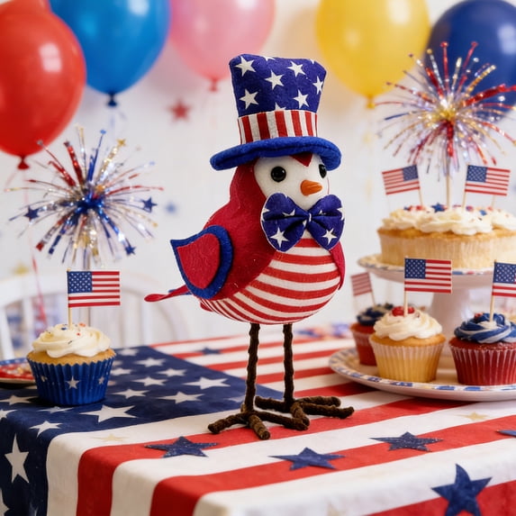 Patriotic Bird Figurine, 4th of July & Memorial Day Decorations, Independence Day Bird Decor, American Flag Theme Home & Table Decor