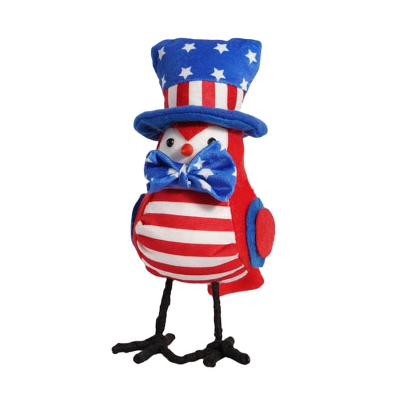 Patriotic Bird Figurine American Independence Day Fourth of July Veterans Day Birds Plush USA Flag Ornaments Tiered Tray Decorations for Patriotic Party Table Shelf Home Mantel Fireplace Decor