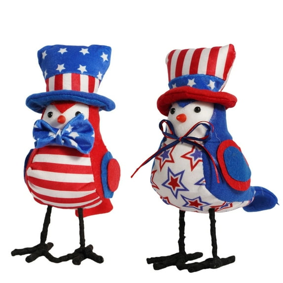 Patriotic Bird Figurine American Independence Day Fourth of July Veterans Day Birds Plush USA Flag Ornaments Tiered Tray Decorations for Patriotic Party Table Shelf Home Mantel Fireplace Decor