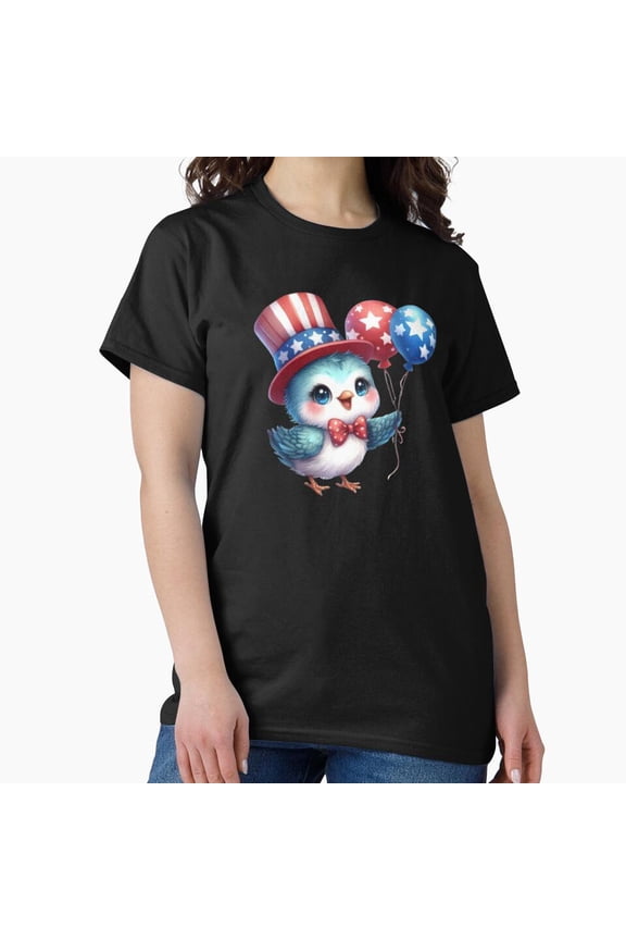Patriotic Birdie Cute Bird USA Pride Fourth July Print Unisex T-Shirt up to Size 5XL