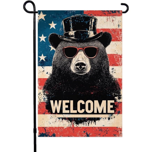 Patriotic Black Bear Garden Flag Double Sided 12x18 Inch Outdoor Welcome Yard Flag for 4th of July and Memorial Day