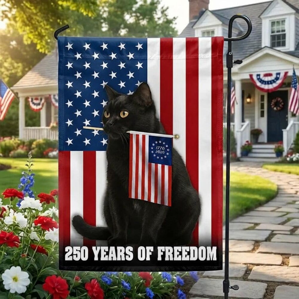Patriotic Black Cat Flag, 250 Years of Independence, USA Flag 12x18 POLE NOT INCLUDED Garden Flag