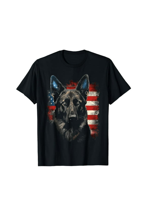 Patriotic Black German Shepherd American Flag Dog Gifts Tees T-Shirt