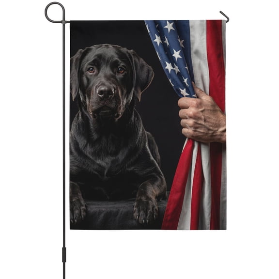 Patriotic Black Labrador House Flags For Outdoor, American Flag Independence Day Small Double Side Yard Flags Weather Proof House Decor for Lawn Outside Holiday 28 x 40 Inches