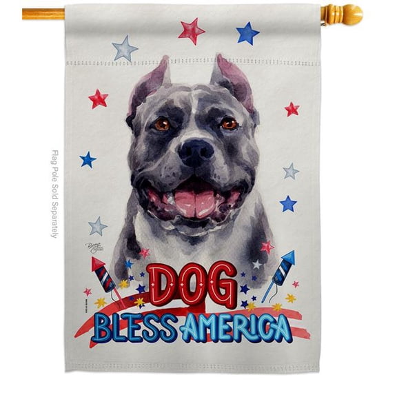 Patriotic Black Pitbull Animals Dog 28 x 40 in. Double-Sided Decorative Vertical House Flag for Decoration Banner Garden Yard Gift