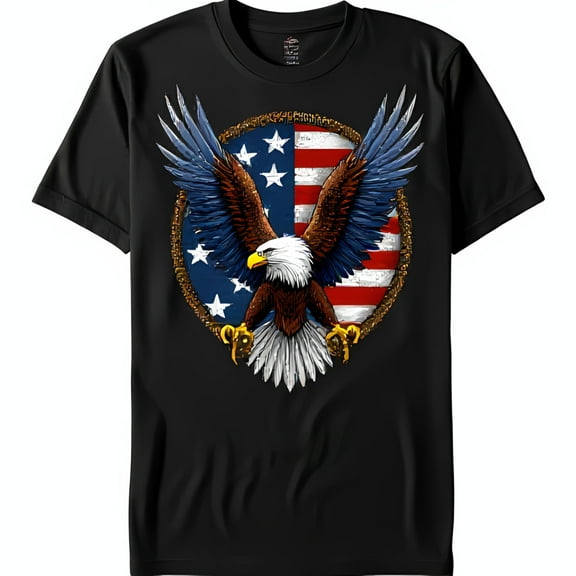 Patriotic Black T-Shirt with Bald Eagle Graphic & Design