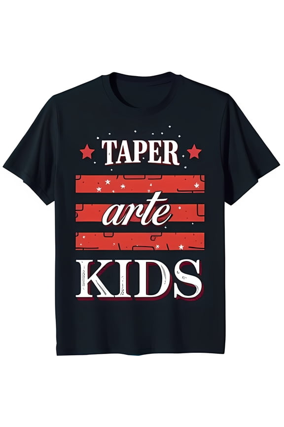 Patriotic Black T-Shirt with 'TAPER arte ' Design and Star Stripes