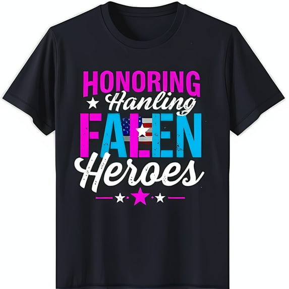 Patriotic Black T-Shirt with White Star & Pink 'HONORING FALLEN HEROES' Graphic