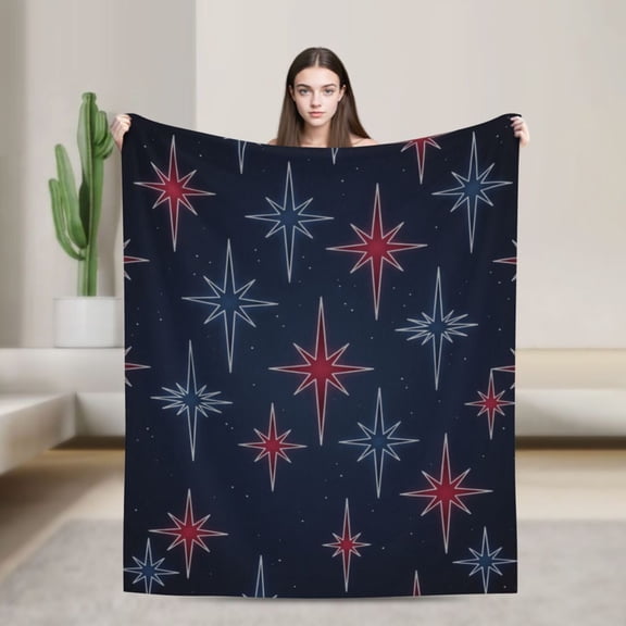 Patriotic Blanket, 4th of July Star Theme Throw Blanket, Rustic Decor Blanket for Bedroom Living Room Sofa Couch, Adult Gift 50x40
