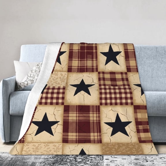 Patriotic Blanket, Americana Flag Patchwork Design Blanket, Rustic Home Decor for Sofa Couch Bed, Gift for Aldult 50x40