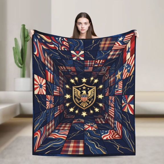 Patriotic Blanket, Rustic Americana Farmhouse Throw Blanket, Vintage Country Decor Blanket for Bedroom Living Room Sofa Couch 50x40