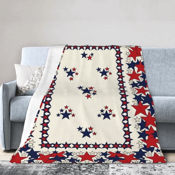 Patriotic Blanket - Soft Flannel American Flag Throw, Red White and Blue Stars and Stripes for 4th of July 50x40