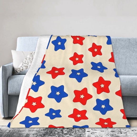 Patriotic Blanket, USA Star Pattern Throw Blanket, Soft Cozy Decorative Blanket for Living Room Sofa Couch Bed 50x40