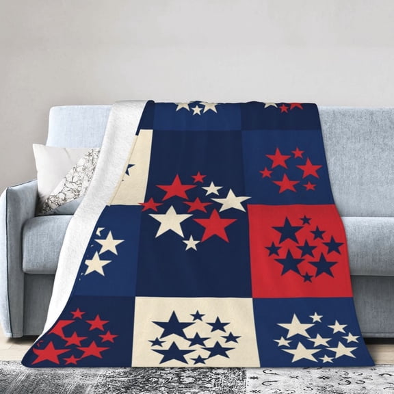 Patriotic Blanket, Warm Flannel American Flag Print, Stars and Stripes Accent Decor for Bedroom 50x40