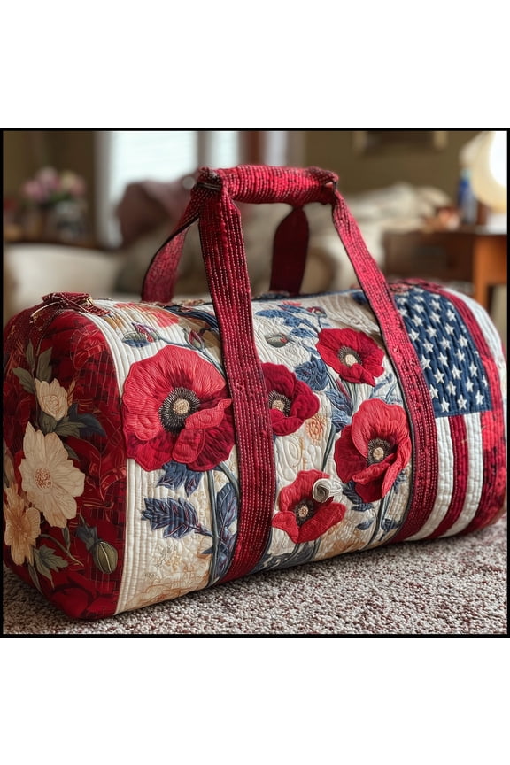 Patriotic Bloom Quilted Duffle Ba with Adjustable Strap,Travel Weekender Bag