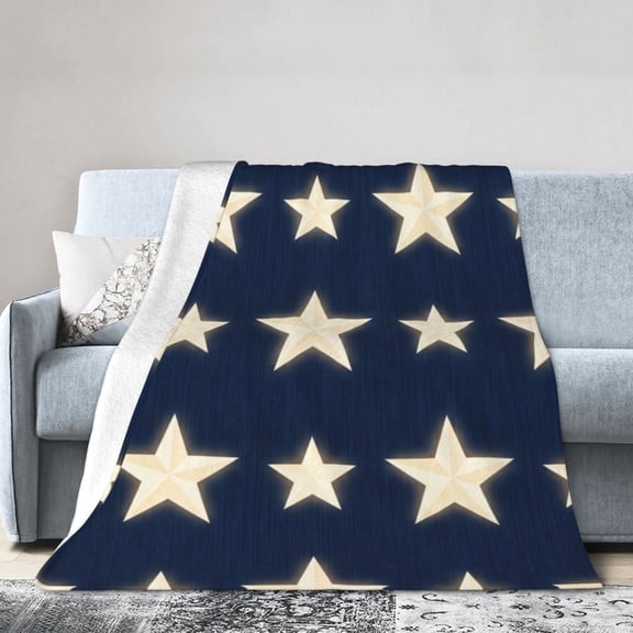 Patriotic Blue Star Throw Blanket American USA Flag Blanket for Couch Bed Sofa Chair Living Room Outdoor Decorative Home Gift 50x40