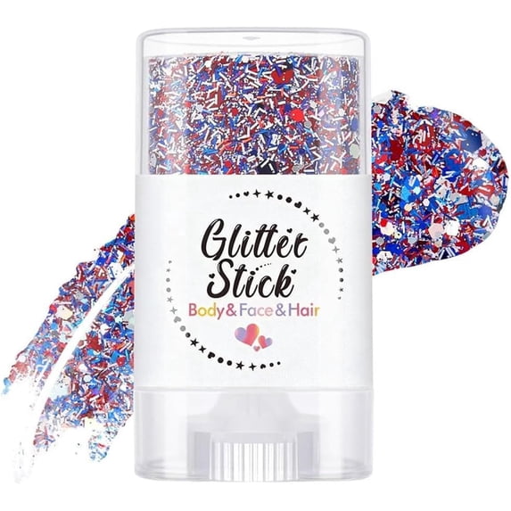 Patriotic Body Glitter Stick, Face Glitter, Red White and Blue Glitter Stick, 4th of July Decorations, 4th of July Outfits for Women, Hair Glitter for Kids, Independence Day Glitter Makeup (B)