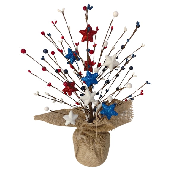 Patriotic Bonsai Tree Table Centerpiece 19.6 Inch Artificial Tree with Burlap Base Berries Branches for 4Th of July Independence Day Memorial Day Home Decor, A Desktop Ornament