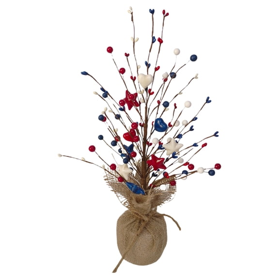 Patriotic Bonsai Tree Table Centerpiece 19.6 Inch Artificial Tree with Burlap Base Berries Branches for 4Th of July Independence Day Memorial Day Home Decor, A Desktop Ornament