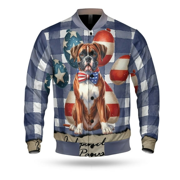 Patriotic Boxer 4th of July Independence Paws All Over Print 3D Baseball Jacket Boxers Dog Lover Gifts Idea Bomber Jacket Softball - 02010