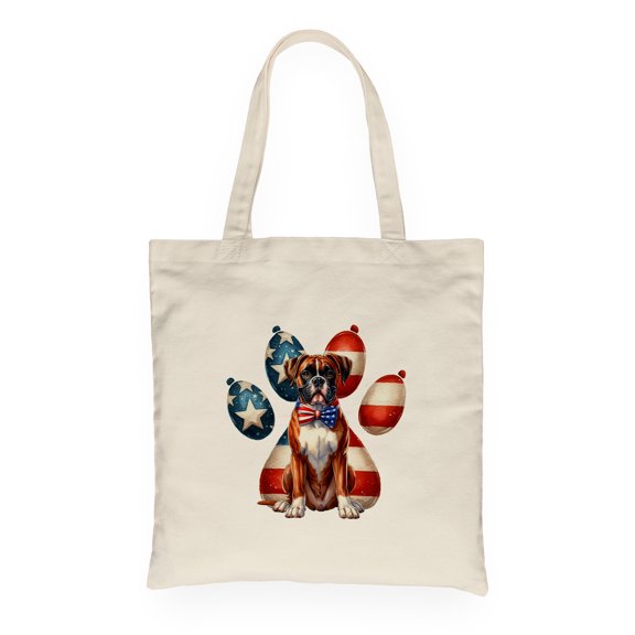 Patriotic Boxer 4th of July Independence Paws Canvas Tote Bag Boxers Dog Lover Gifts Idea Reusable Shopping Grocery Bag - 02010