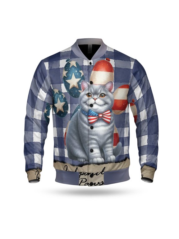 Patriotic British Shorthair 4th of July Independence Paws All Over Print 3D Baseball Jacket Cat Lover Kitten Owner Gifts Bomber Jacket Softball - 02010