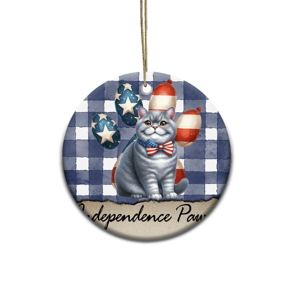 Patriotic British Shorthair 4th of July Independence Paws Ceramic Round Ornament Cat Lover Kitten Owner Gifts Home Tree Decor - 02010