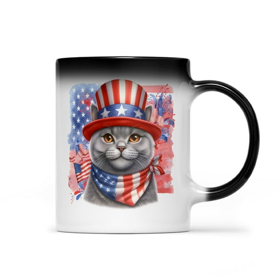 Patriotic British Shorthair Celebrates 4th of July Heat Color Changing Mug Cat Lover Kitten Owner Gifts Magic Coffee Mug - 02009