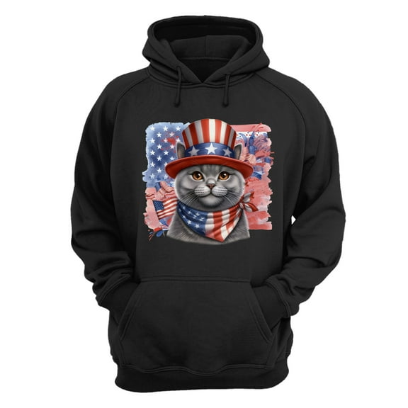 Patriotic British Shorthair Celebrates 4th of July Hoodie Unisex Merch Hoodies Cat Lover Kitten Owner Gifts - 02009